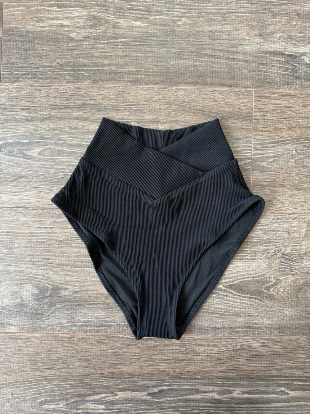 aerie Black High-Waist Ribbed Bikini Bottoms